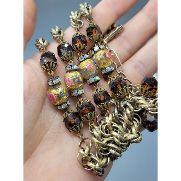 Vintage HOBÉ Signed Venetian Wedding Cake Amber Look Beaded Layered Bracelet B1A - Picture 7 of 10